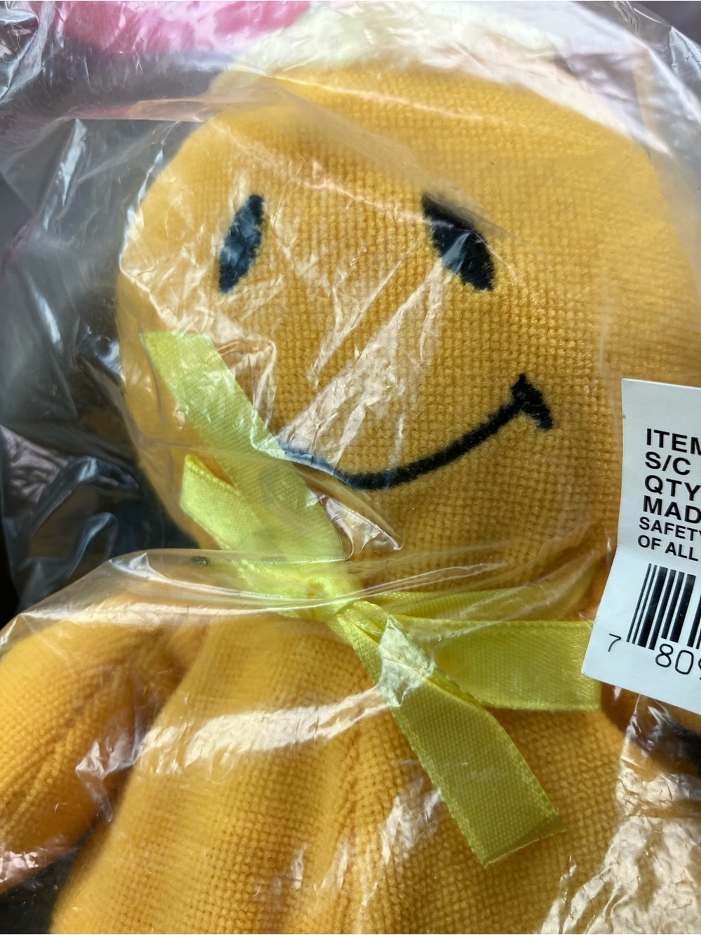 Smiley Happy Face Bean Plush Yellow Shanghai Elcee 7.5" Tall In Package